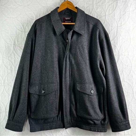 Vintage Nordstrom Bomber Jacket Mens L Large Wool Blend Lined Grey Y2K Hong Kong - Picture 16 of 16